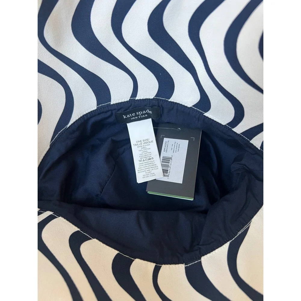 Kate Spade Cabana Wave Long Brim Bucket Hat Cream Navy